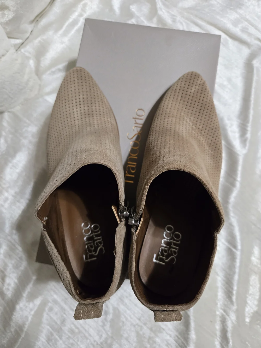 FAUX Suede Perforated Ankle Boots - Taupe By Franco Sarta Size 7 1/2 EUC!